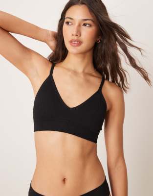 New Look - Nahtloses, geripptes Bustier in Schwarz