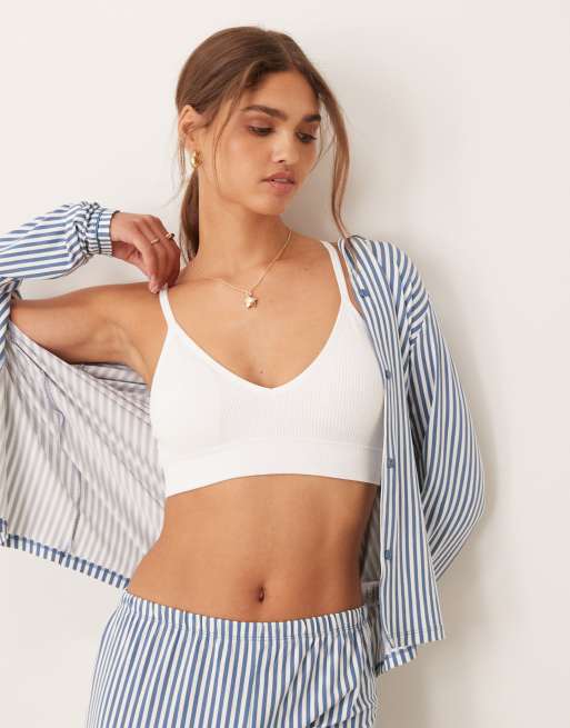 New Look – Nahtloses, geripptes Bustier in Weiß