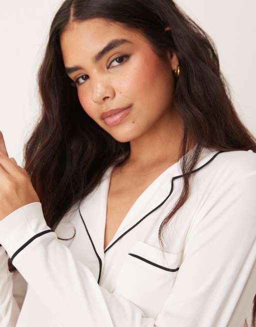 New Look – Naturvit pyjamas med långärmad skjorta och byxor, 4 av 4