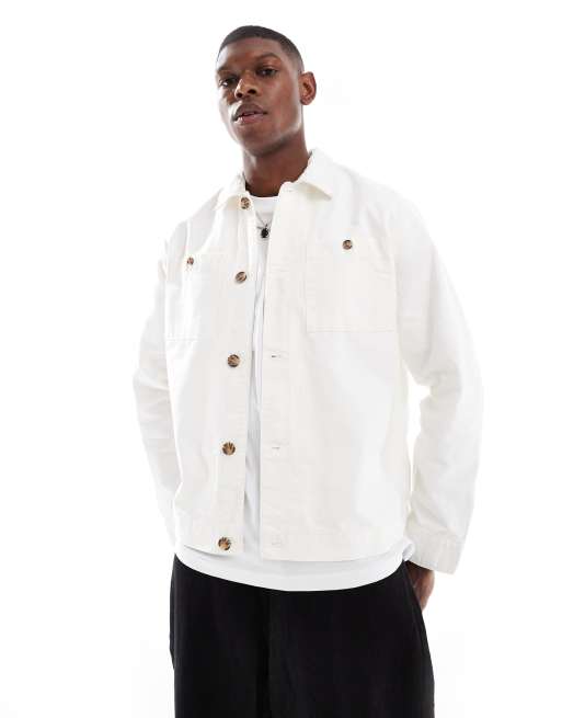 New Look – Naturvit skjortjacka i twill med knappar, 4 av 4
