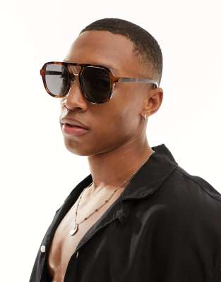 New Look New Look navigator patterned sunglasses in brown