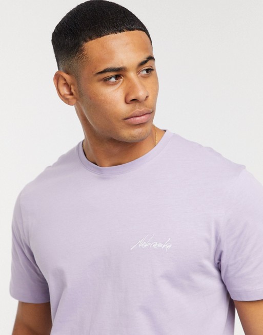 New Look Nebraska embroidered t-shirt in lilac