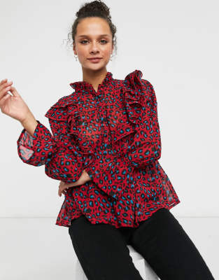 red animal print blouse