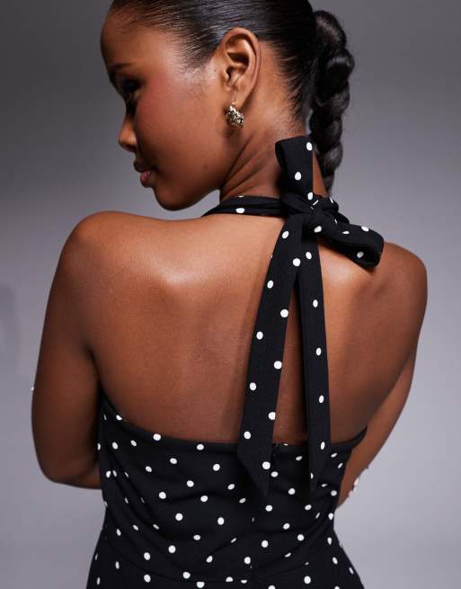 New Look – Neckholder-Minikleid in Schwarz mit Polka Dots, 4 von 4