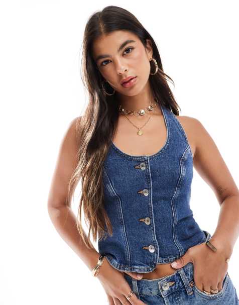 New Look – Neckholder-Oberteil aus Denim - view 1