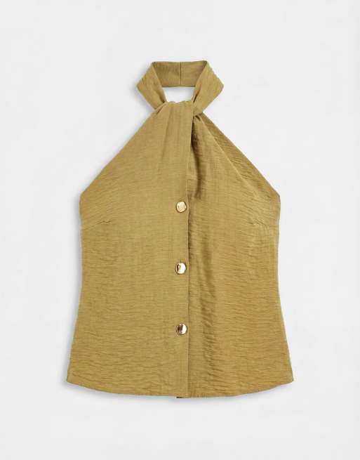 New Look – Neckholder-Oberteil in Khaki mit Knopfleiste, Kombiteil, 5 von 8