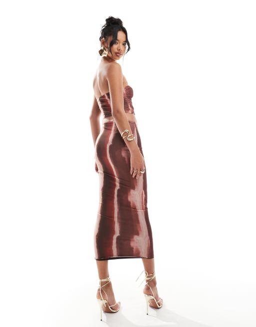 New Look - Nederdel i mesh med stribet orangeprint med ombre-effekt, 5 af 5