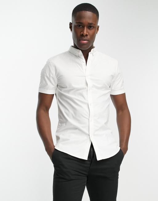 New Look - Net muscle fit oxford overhemd met korte mouwen in wit
