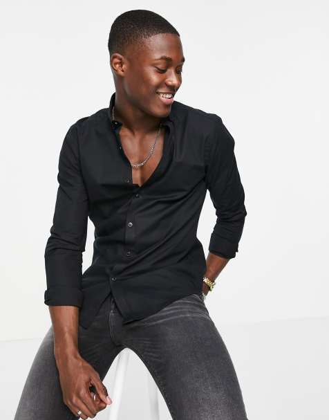 New Look - Net muscle fit Oxford overhemd met lange mouwen in zwart - view 1