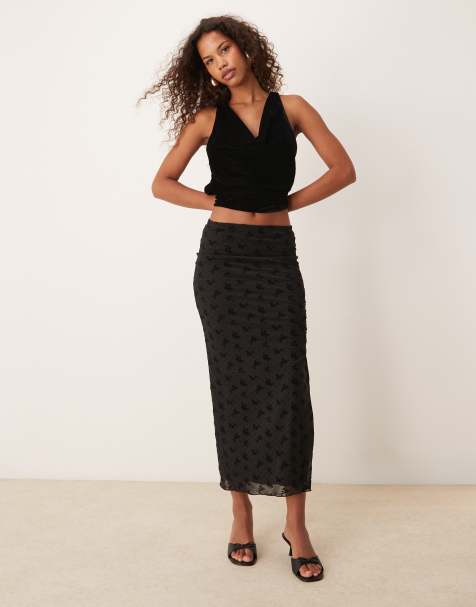 New Look – Netzstoff-Midirock in Schwarz mit aufgeflocktem Blumenmuster - view 1