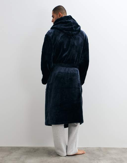 New Look New Look hooded fleece robe in navy, 2 of 5