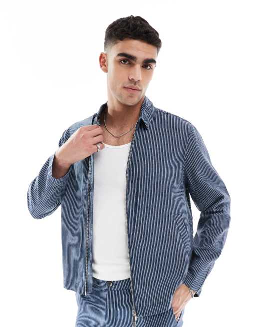 New Look – Niebieska kurtka Harrington w paski z mieszanki lnu, część zestawu