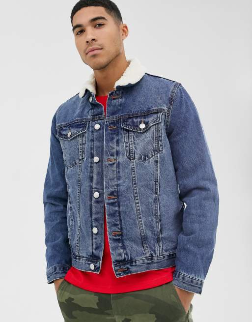New Look – Niebieska kurtka z denimu z podszewką z imitacji owczej skóry