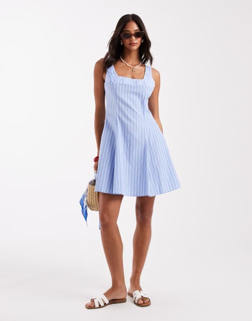 New Look – Niebieska popelinowa sukienka mini w paski, 4 z 4