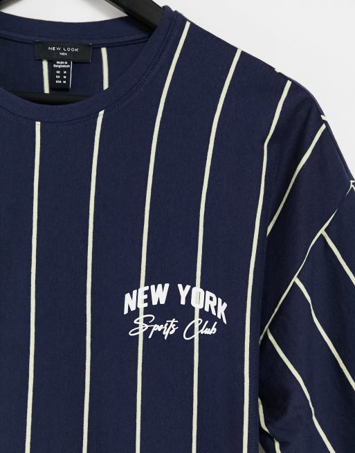 New Look – Niebieski T-shirt w pionowe paski z haftem NY, 4 z 4