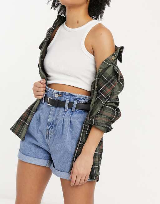 New Look – Niebieskie jeansowe szorty z talią paperbag