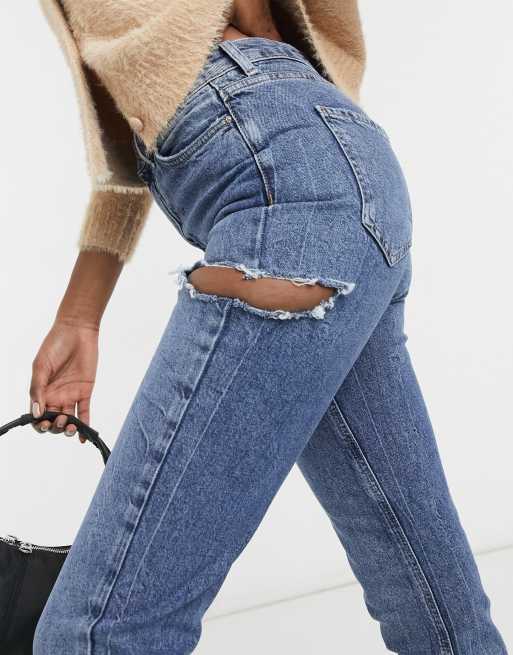 New Look – Niebieskie mom jeans z przetarciem z boku