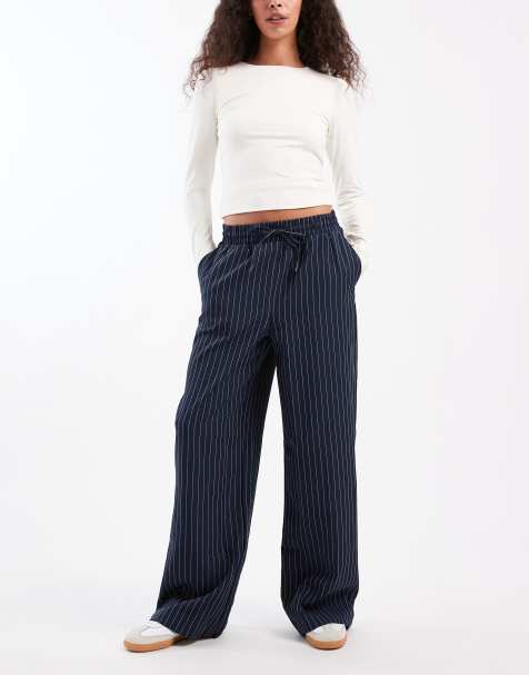 New Look pinstripe wide leg trousers in blue