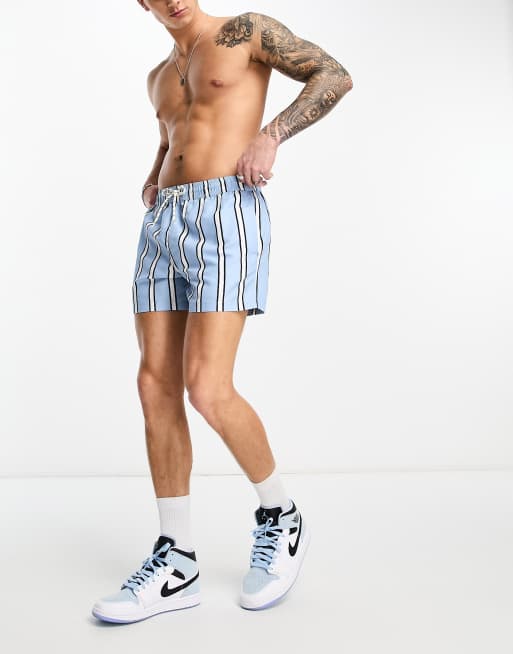 New Look – Niebieskie szorty kąpielowe z materiału frotté w paski
