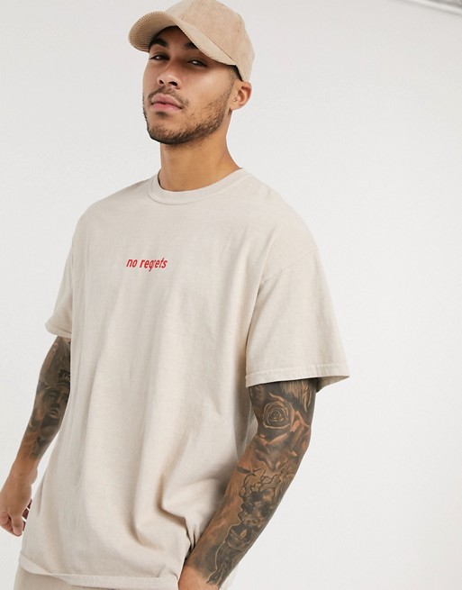 New Look no regrets oversized slogan t-shirt in stone