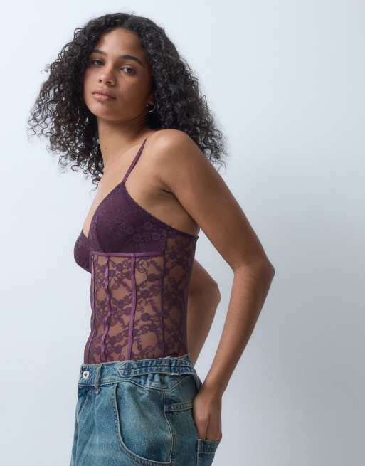 New Look non-wired lace body in burgundy, 2 of 5
