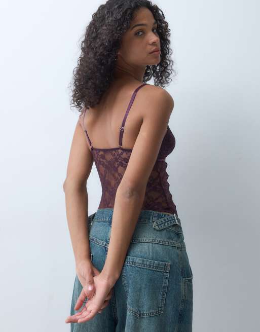 New Look non-wired lace body in burgundy, 5 of 5