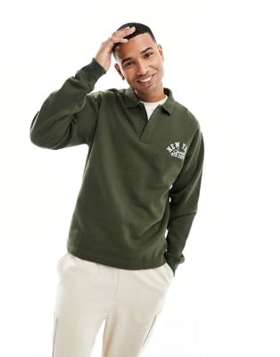 New Look NY embroidered polo sweat in dark green