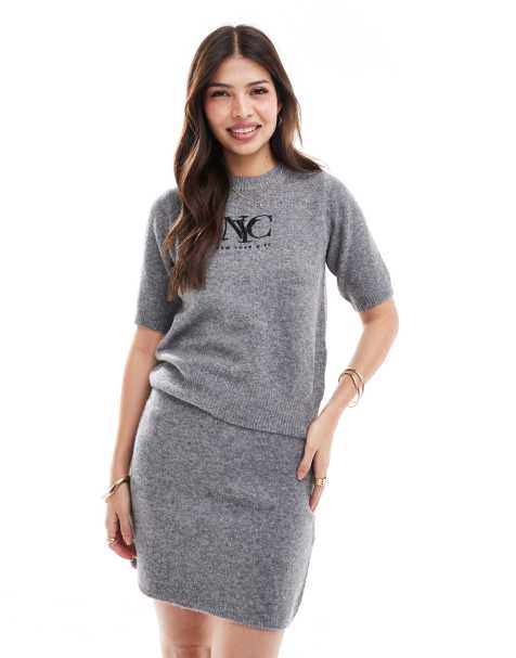 New Look NYC knitted tee in grey (part of a set) - view 1