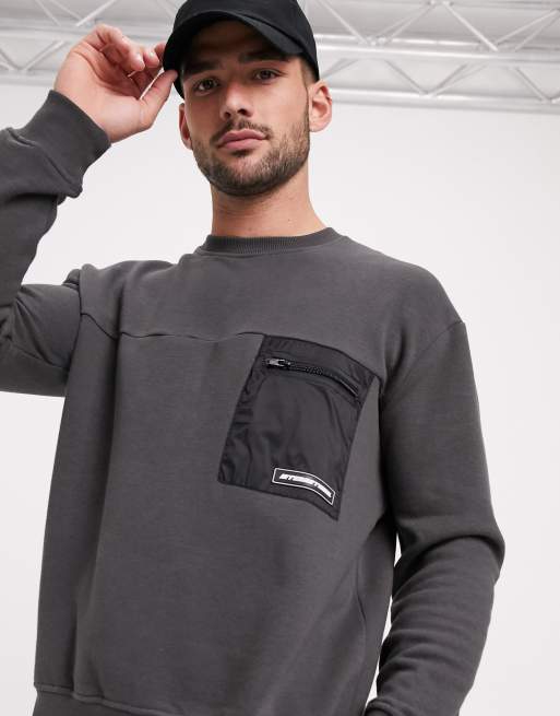 New Look nylon pocket organic cotton utility sweat in dark grey ASOS