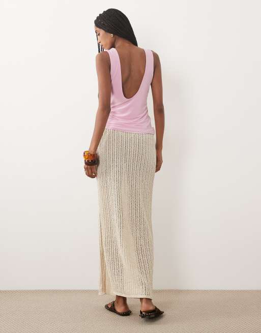 New Look o-ring crochet maxi beach skirt in beige, 5 of 5