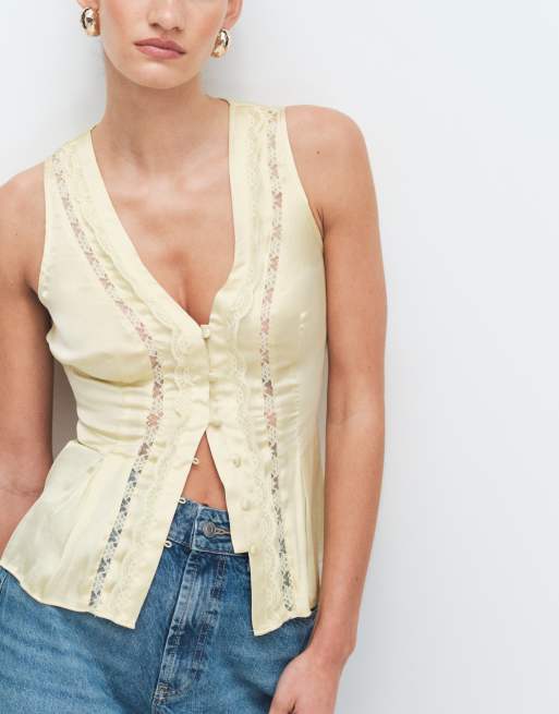 New Look – Oberteil aus Satin und Spitze in Gelb, 2 von 11