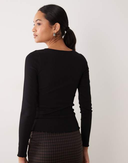 New Look Oberteil mit gewelltem Saum und langen Ärmeln in Schwarz, 3 von 4