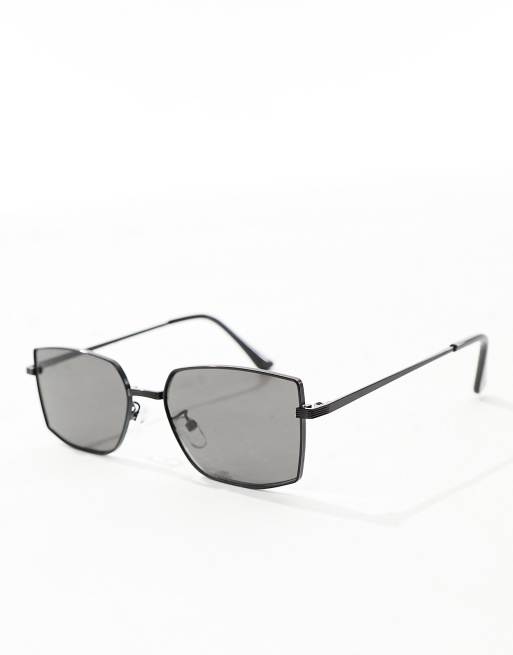 New Look Occhiali da sole neri con montatura rettangolare in metallo ASOS