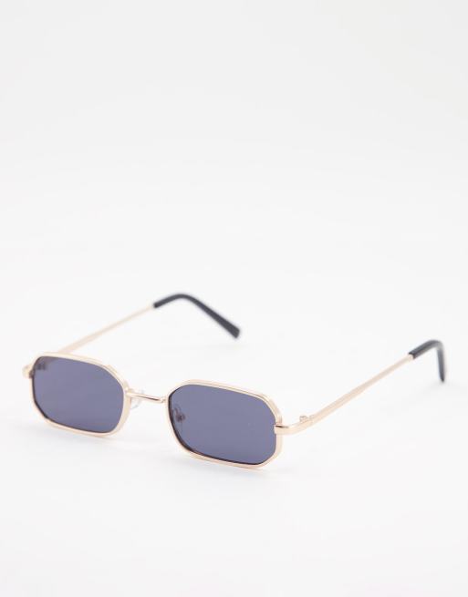 New Look - Occhiali da sole rettangolari piccoli in metallo color oro