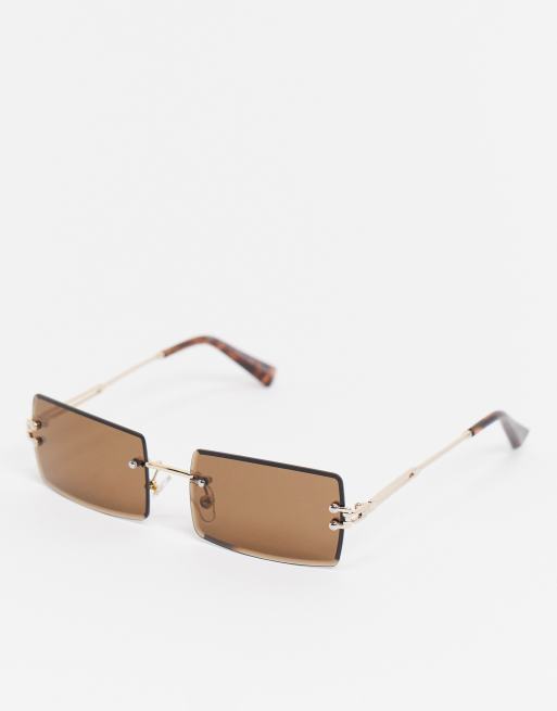New Look - Occhiali da sole rettangolari senza bordo marrone scuro