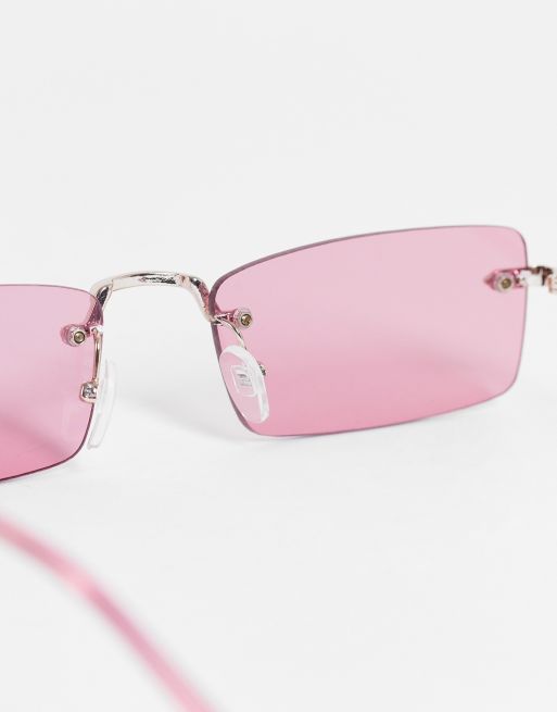 New Look - Occhiali da sole senza bordo rosa, 3 di 4