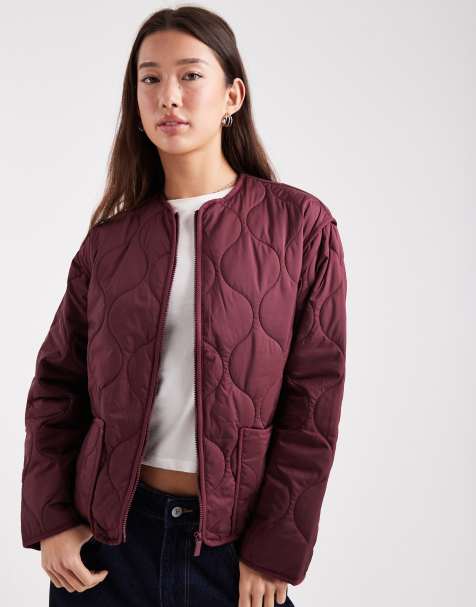 New Look quilt padded jacket in burgundy