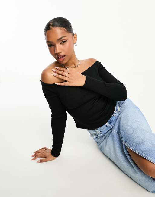 New Look off shoulder long sleeve top in black ASOS