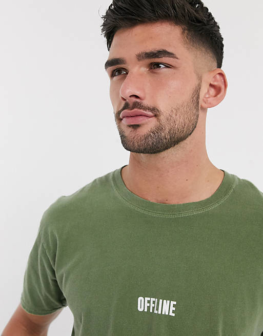 New Look offline print over dyed t-shirt in green | ASOS