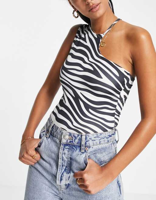 New Look one shoulder body in zebra print ASOS