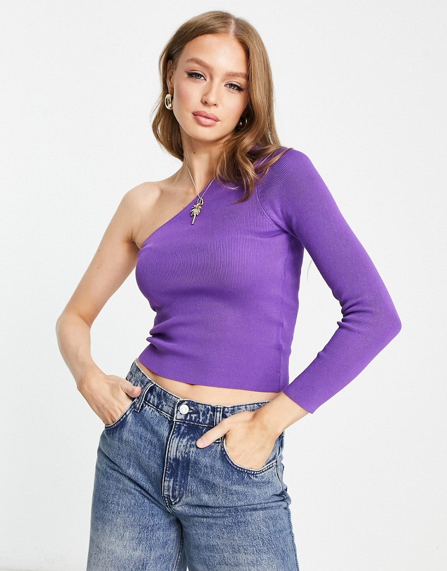 New Look one shoulder knitted top in purple