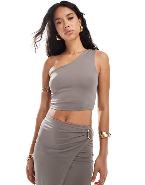 New Look one shoulder ring detail top in mink - view 1