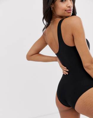 black swimsuit one shoulder