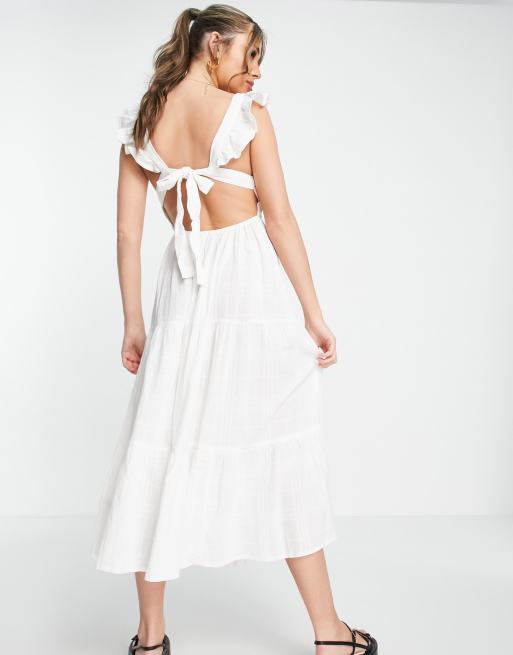 OPEN-BACK TIERED MIDI DRESS