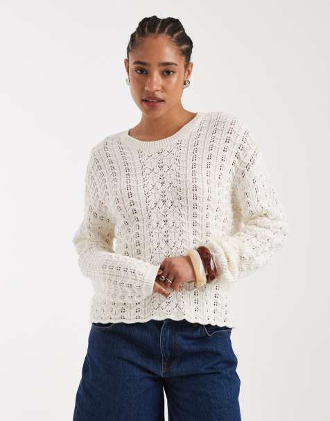 New Look open stitch jumper in cream - view 1