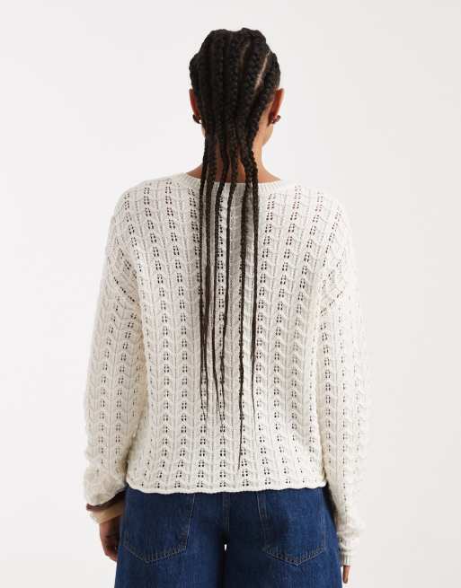 New Look open stitch jumper in cream, 4 of 4