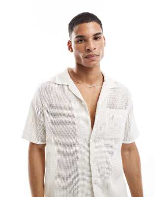 New Look open weave revere shirt in white (Part of a set) - view 1