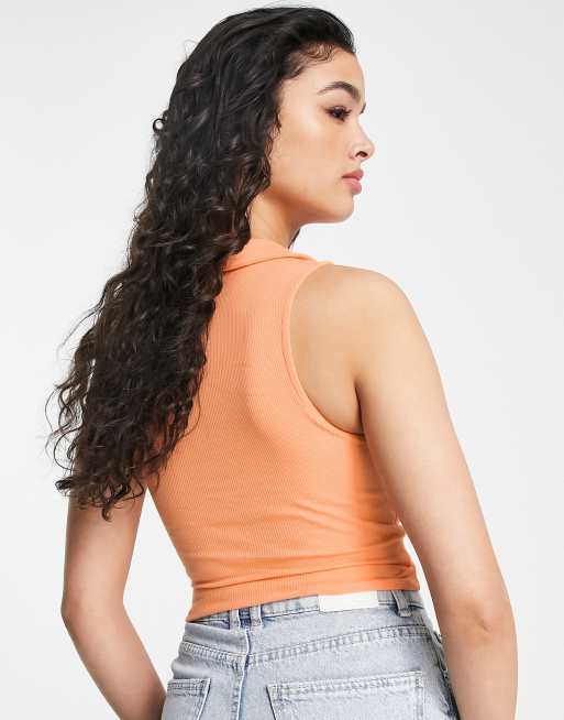 New Look – Orangefärgat linne med ryschad design fram och krage, 2 av 4