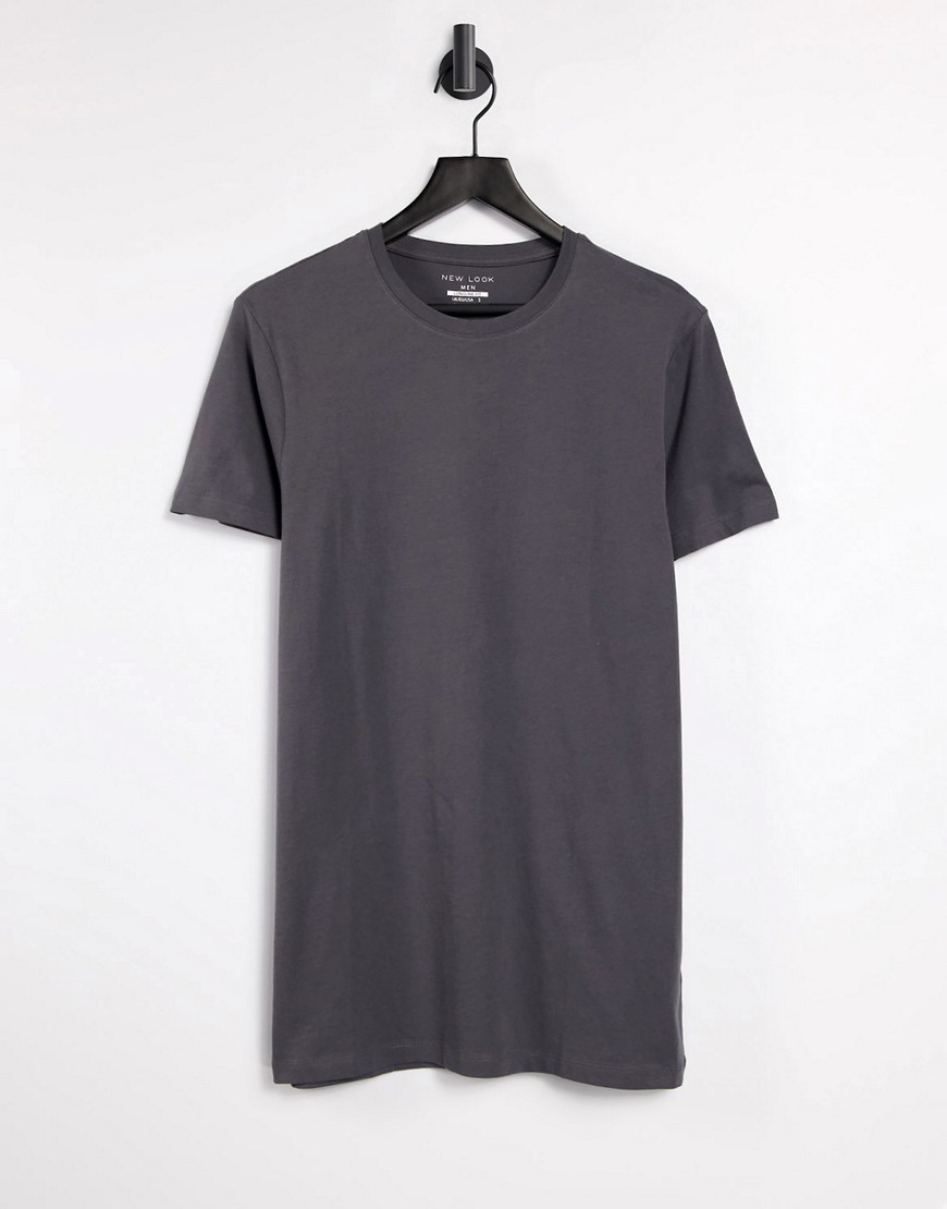 New Look organic cotton longline t-shirt in dark gray-Grey