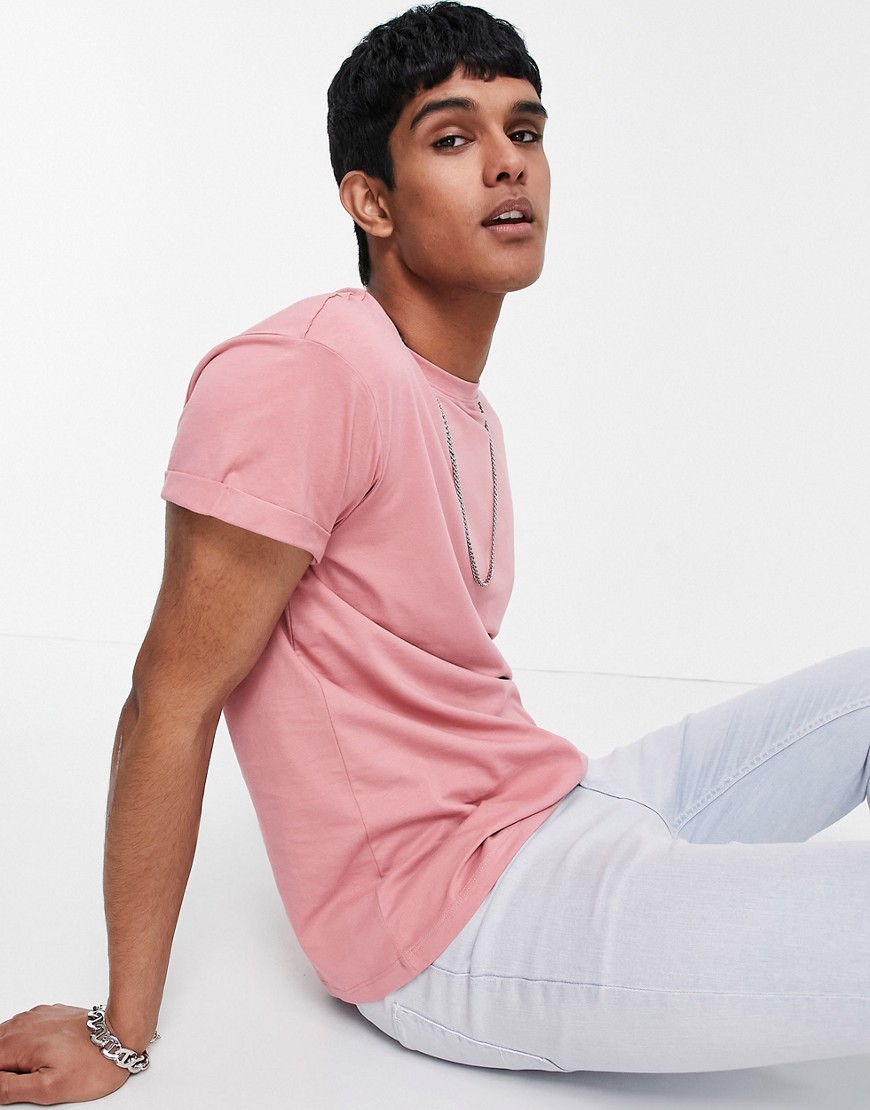 New Look organic cotton roll sleeve t-shirt in pink